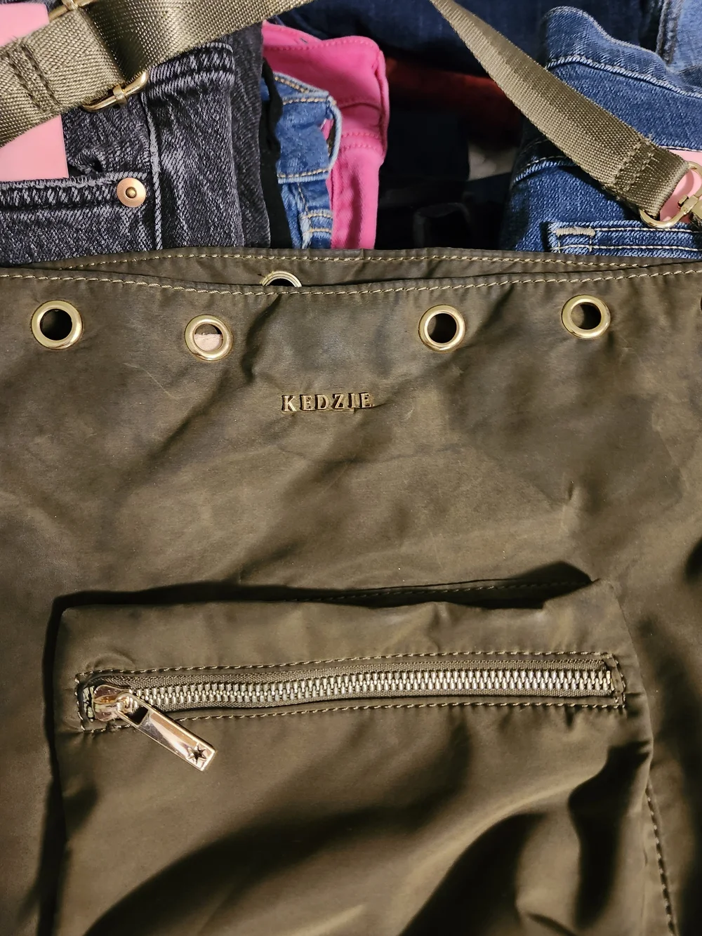 Kedzie Olive Green Nylon Crossbody Tote